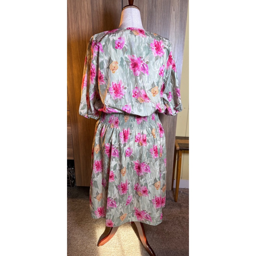 378. StyleList Floral V-Neck Smocked Waist Midi Dress Wedding Guest XL NWT QVC - Picture 4 of 5